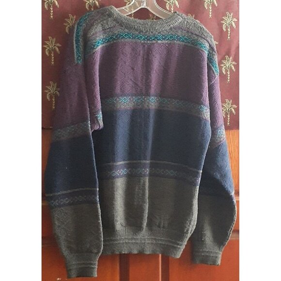Vintage Reed St James Geometric Knit Sweater Grandpa Purple USA Made SIZE L - Picture 7 of 11